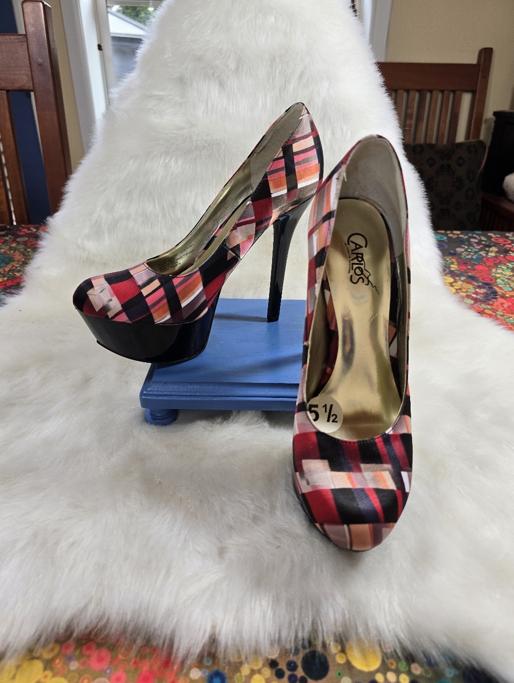 Carlos by Carlos Santana Satin Multi-Color Plaid Platform Pumps